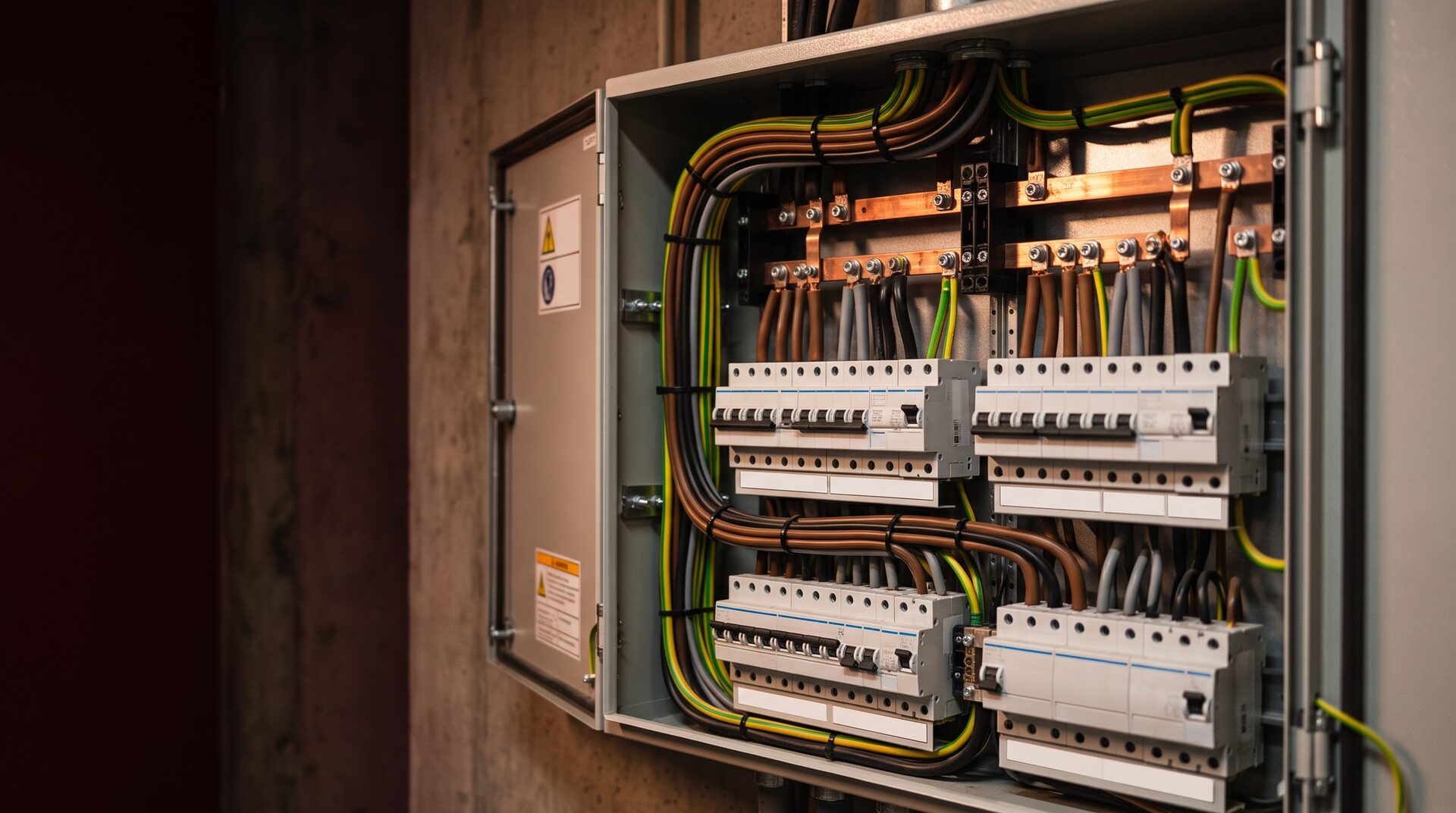 A neatly wired commercial distribution board